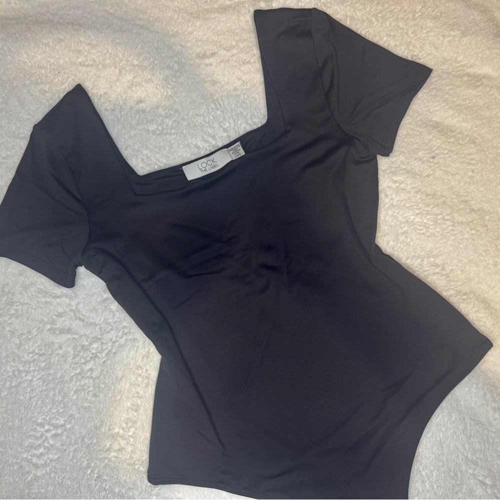 Black Short Sleeve Princess Neck Bodysuit